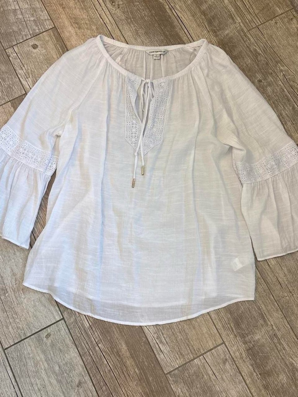 Counterparts White Lace-Trim Peasant Tunic